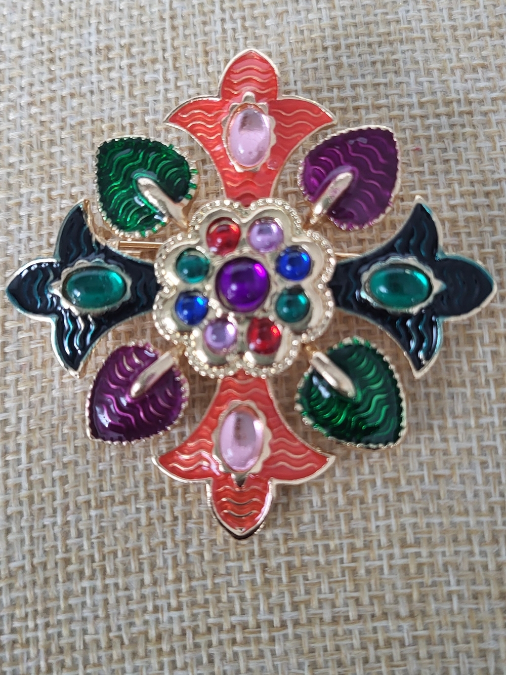 Multicolor Enamel Floral Statement Brooch